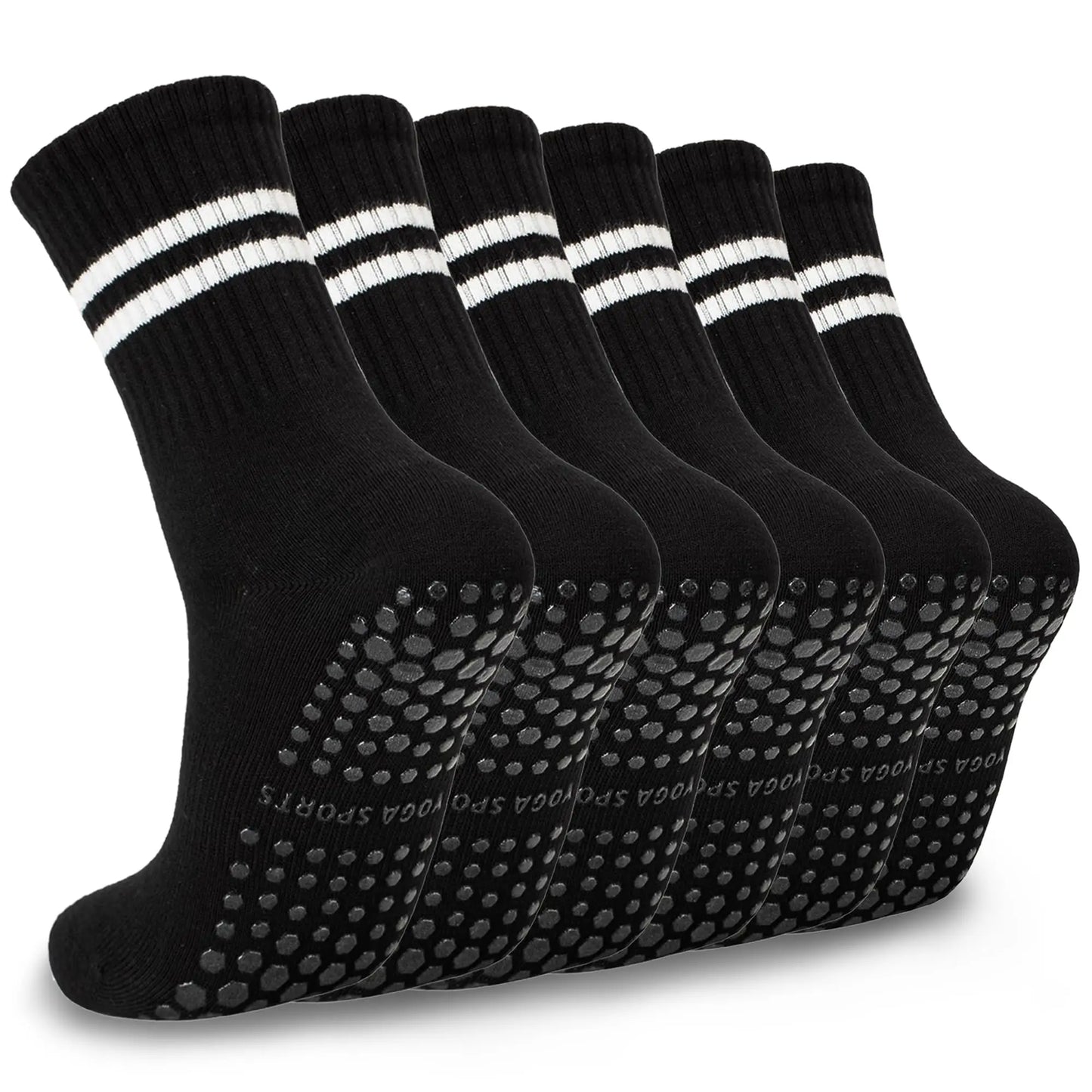 6-Pack Women's Anti-Slip Pilates Striped Knee-High Socks