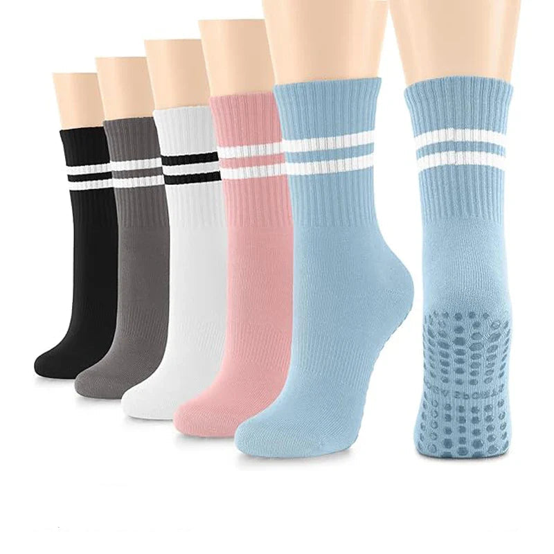 5 Pairs Non-Slip Pilates Socks with Silicone Grips for Women