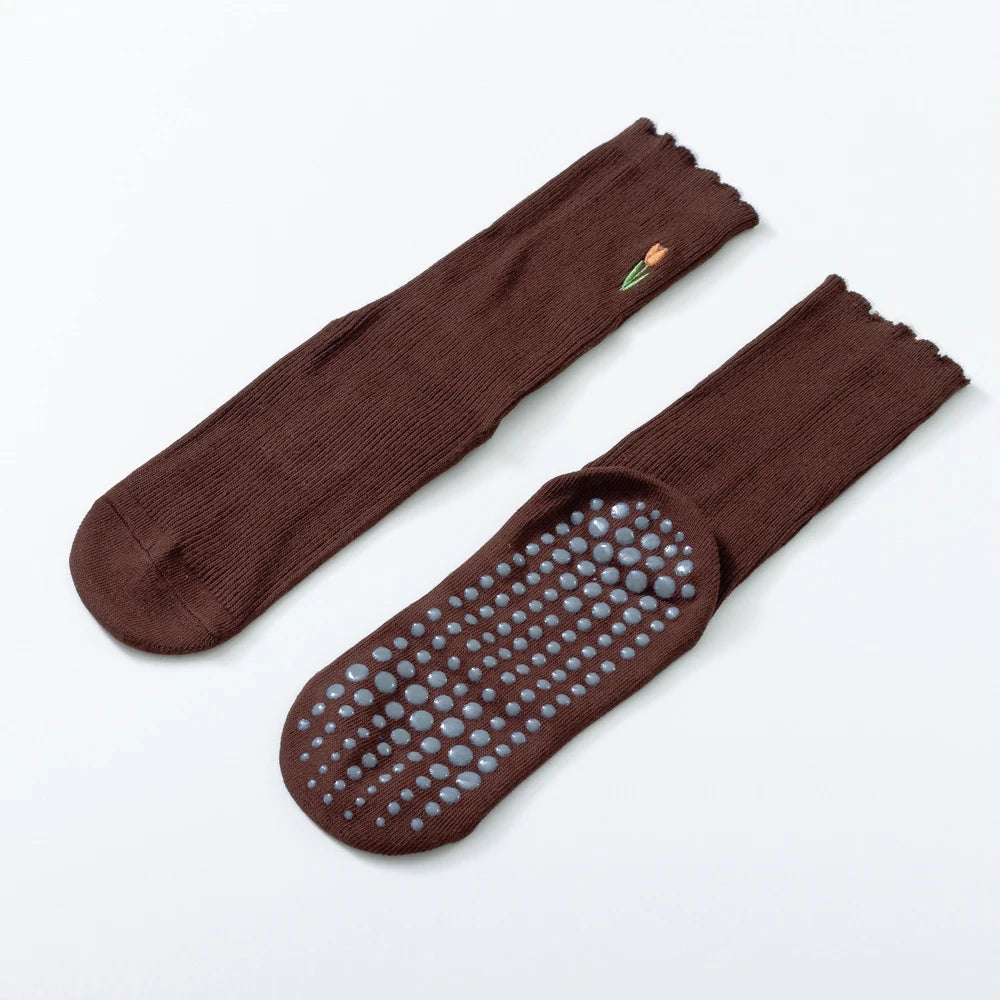 Elegant Embroidered Flower Non-Slip Yoga & Pilates Socks