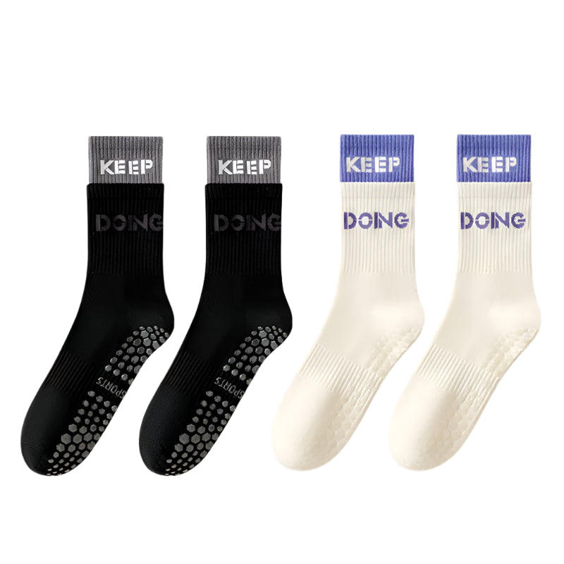 4 Pairs Mid Calf Pilates Socks with Silicone Non-Slip Grip