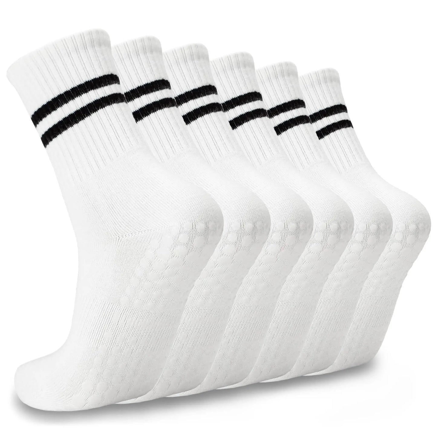6-Pack Women's Anti-Slip Pilates Striped Knee-High Socks