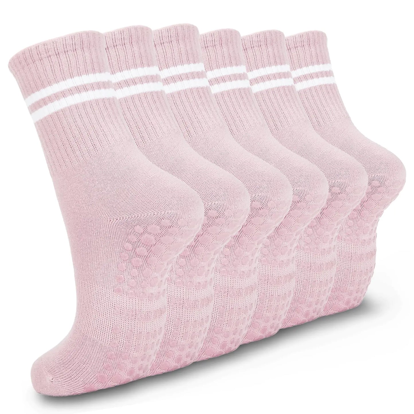 6-Pack Women's Anti-Slip Pilates Striped Knee-High Socks