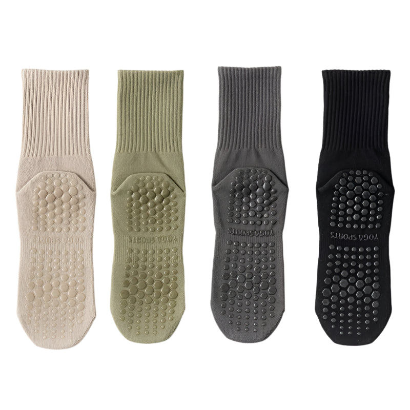 4 Pairs Mid Calf Pilates Socks with Silicone Non-Slip Grip