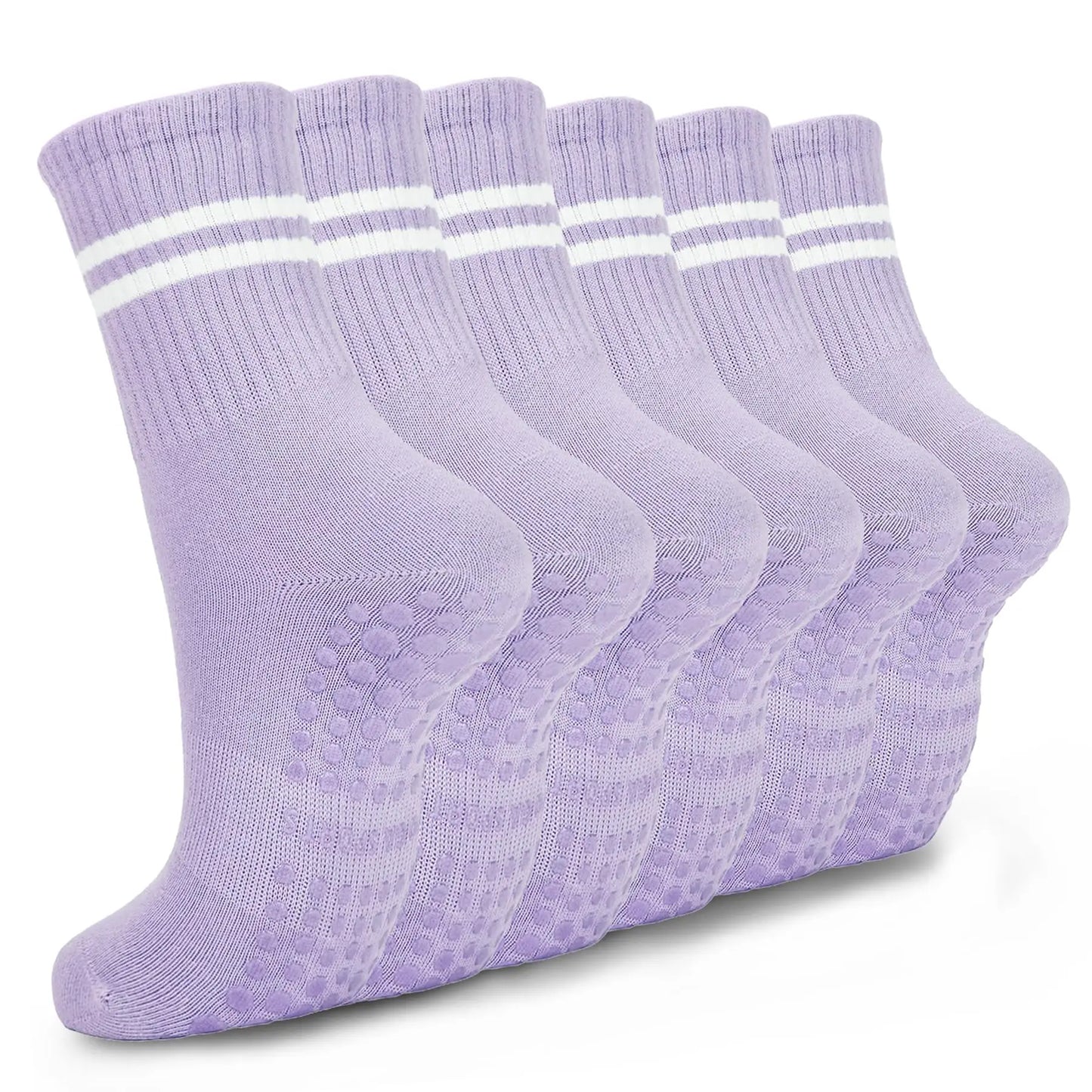 6-Pack Women's Anti-Slip Pilates Striped Knee-High Socks