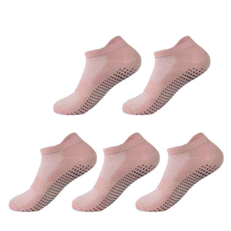 5 Pairs Women’s Cotton Pilates Socks - Breathable Non-Slip Short Mesh