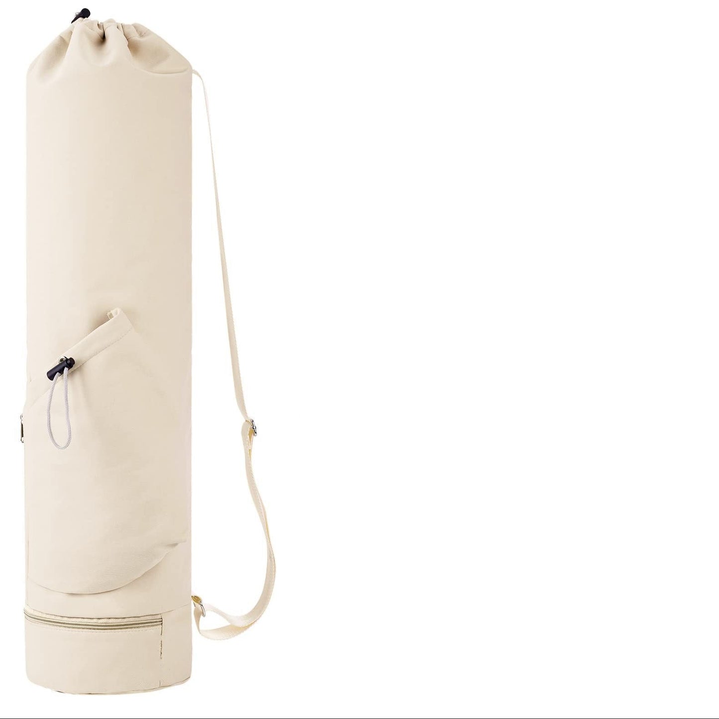 Off White Durable Yoga Mat Carry Bag - Multi-Functional Fitness Backpack with Wet Pocket(Mugs are filming props, not included)