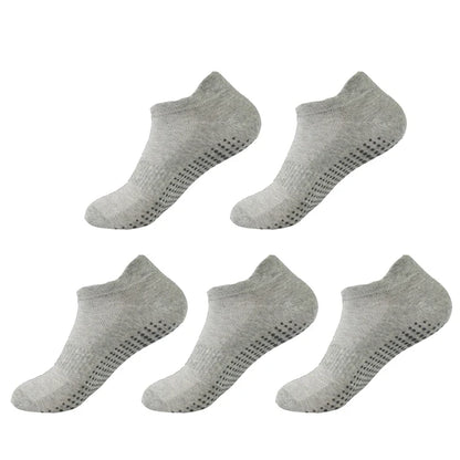 5 Pairs Women’s Cotton Pilates Socks - Breathable Non-Slip Short Mesh