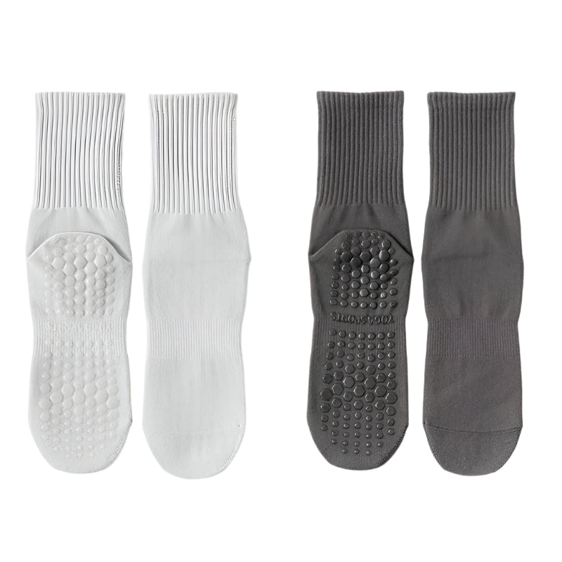4 Pairs Mid Calf Pilates Socks with Silicone Non-Slip Grip