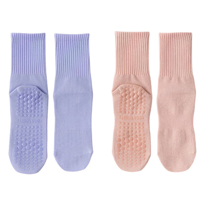 4 Pairs Mid Calf Pilates Socks with Silicone Non-Slip Grip