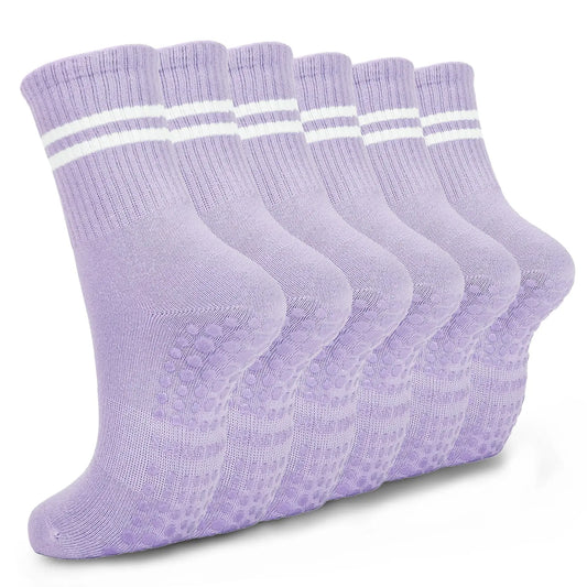 6-Pack Women's Anti-Slip Pilates Striped Knee-High Socks