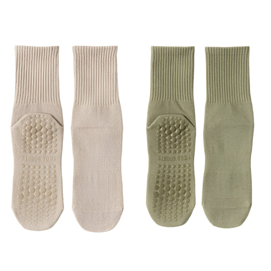 4 Pairs Mid Calf Pilates Socks with Silicone Non-Slip Grip