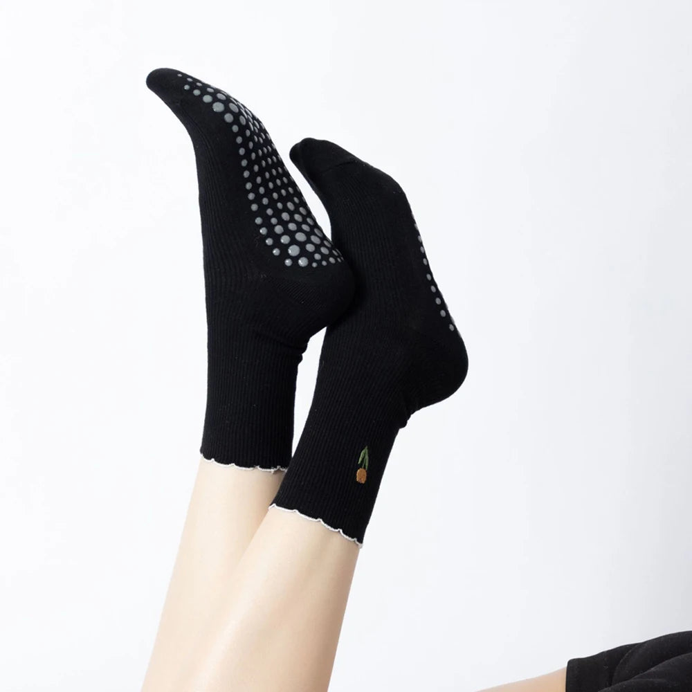 Elegant Embroidered Flower Non-Slip Yoga & Pilates Socks