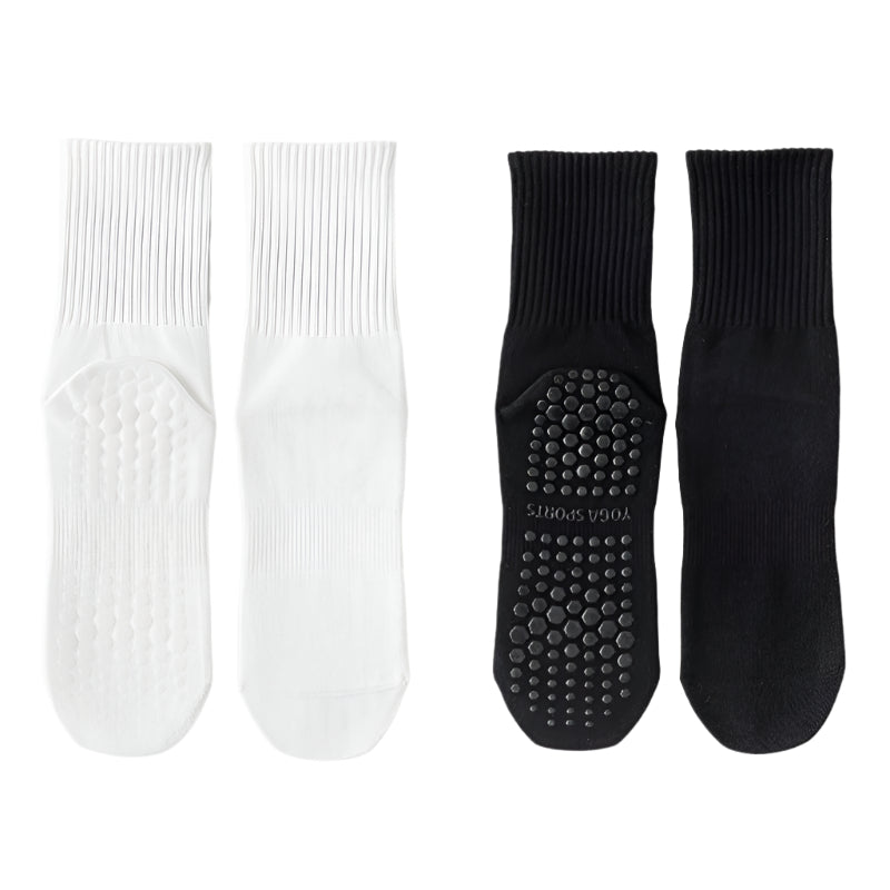4 Pairs Mid Calf Pilates Socks with Silicone Non-Slip Grip